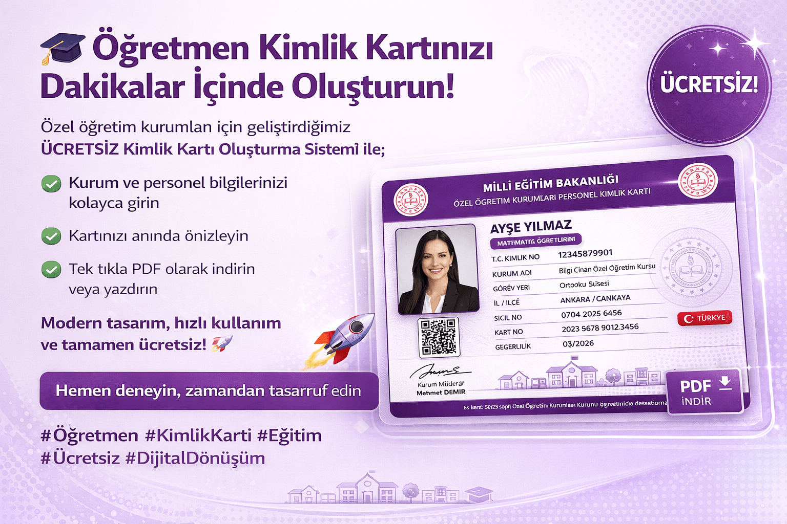 Ücretsiz Öğretmen Kimlik Kartı Oluşturma Sistemi