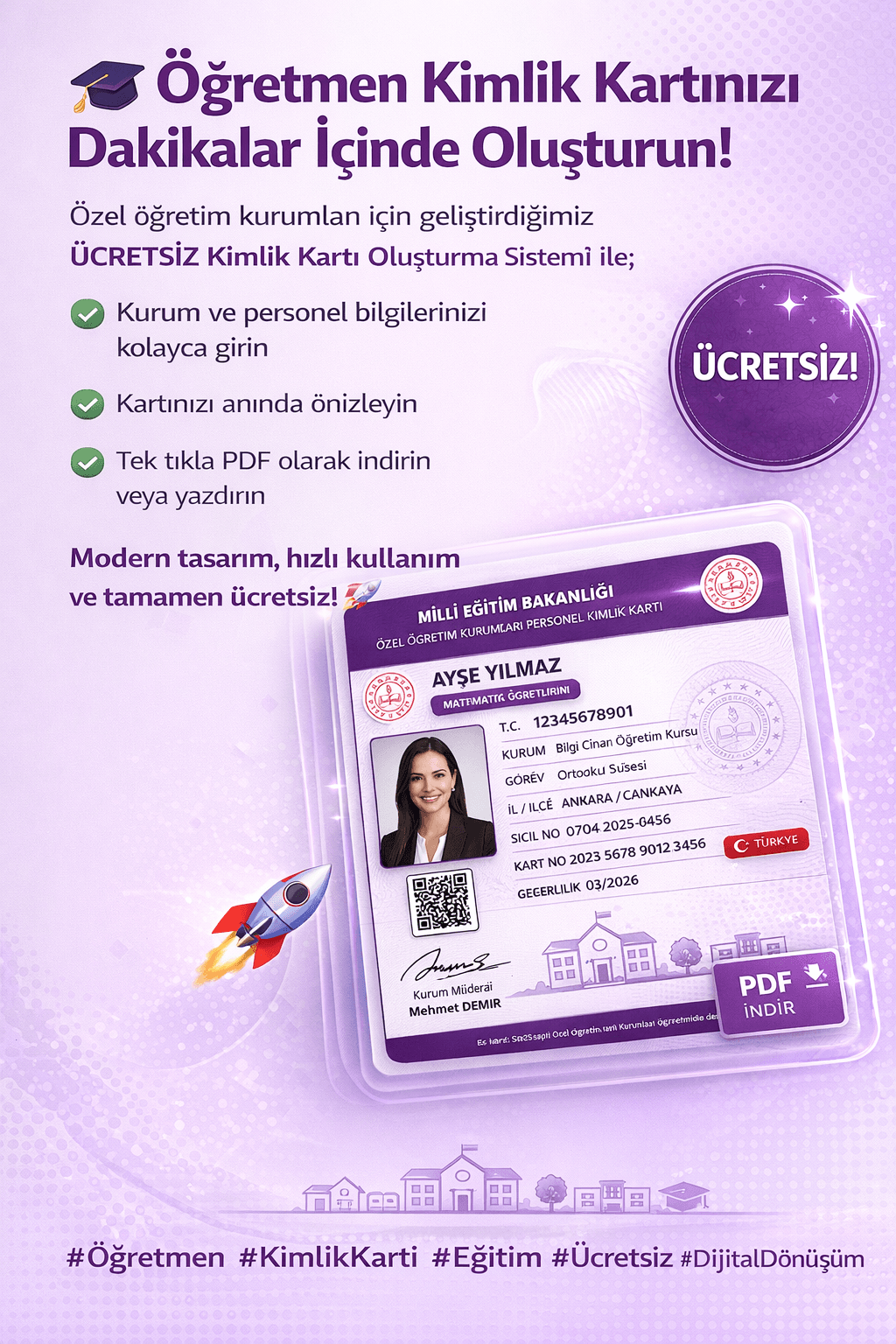 Ücretsiz Öğretmen Kimlik Kartı Oluşturma Sistemi
